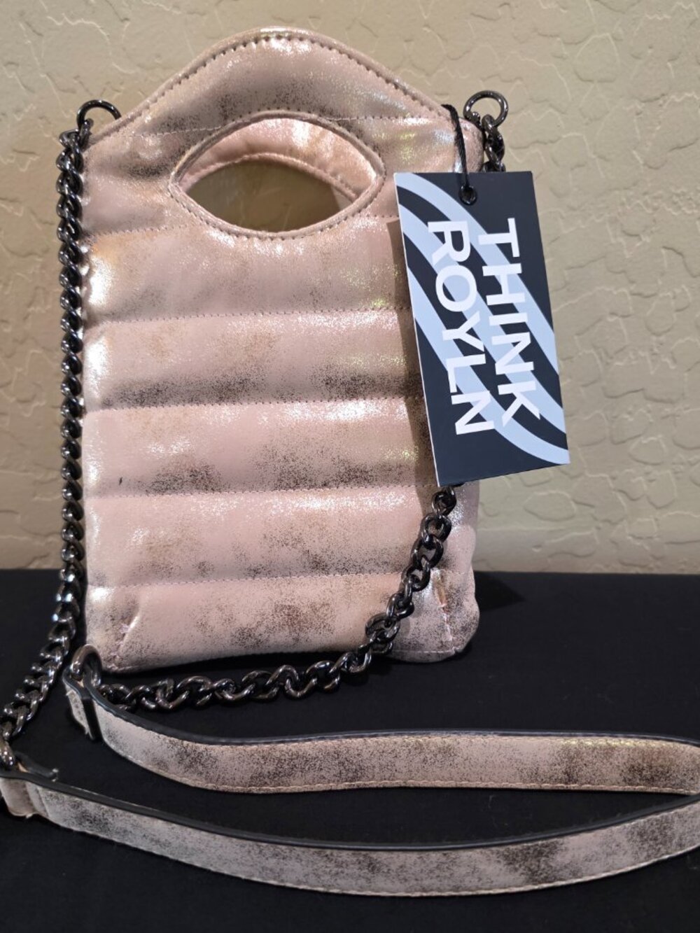NWT Think Royln Mini Florent Pink Champagne Puffer Phone Slip Crossbody Bag Purs